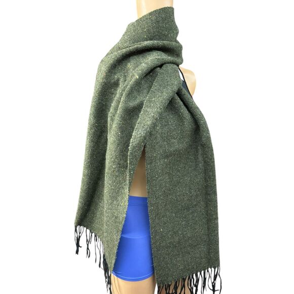 Emanuel Geraldo Dark Green Wool Blend Rectangle Fringe Scarf One Size Italy - Picture 9 of 9